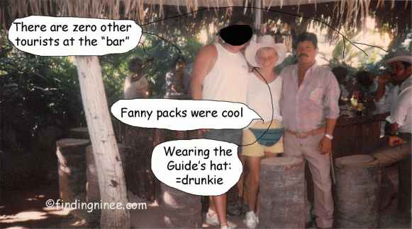 Jungle bar in Mexico in the 90s with fanny pack. I miss the 80