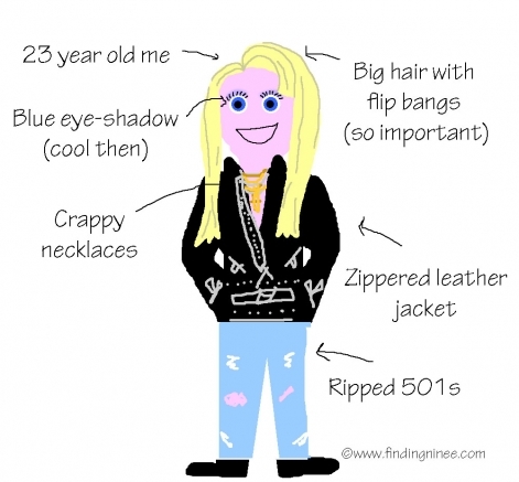 1980 girl cartoon with 501s and leather jacket