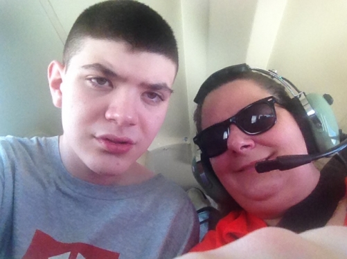 Beth and her son Alex on an Angel Flight