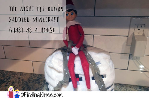 The Night Elf Buddy saddled Minecraft Ghast as a horse